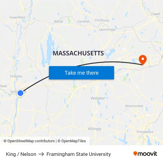 King / Nelson to Framingham State University map