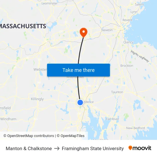 Manton & Chalkstone to Framingham State University map