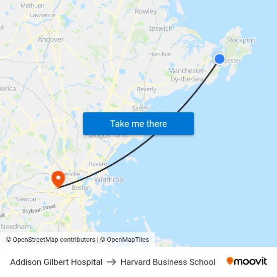 Addison Gilbert Hospital to Harvard Business School map
