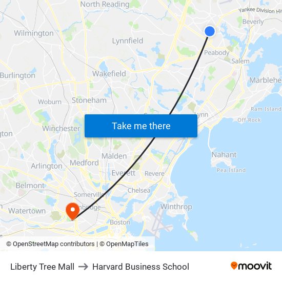 Liberty Tree Mall to Harvard Business School map
