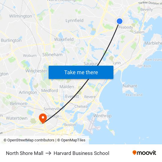 North Shore Mall to Harvard Business School map