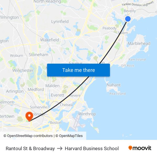 Rantoul St & Broadway to Harvard Business School map