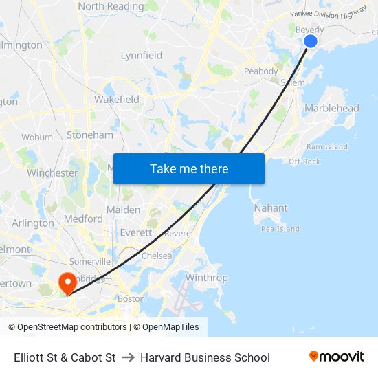 Elliott St & Cabot St to Harvard Business School map