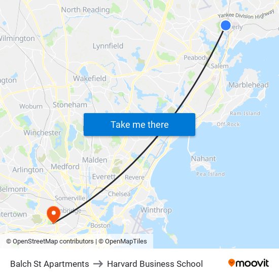 Balch St Apartments to Harvard Business School map
