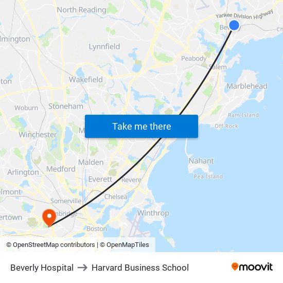 Beverly Hospital to Harvard Business School map