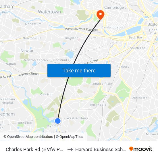 Charles Park Rd @ Vfw Pkwy to Harvard Business School map