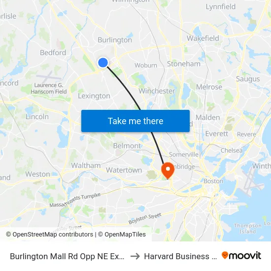 Burlington Mall Rd Opp NE Executive Pk to Harvard Business School map