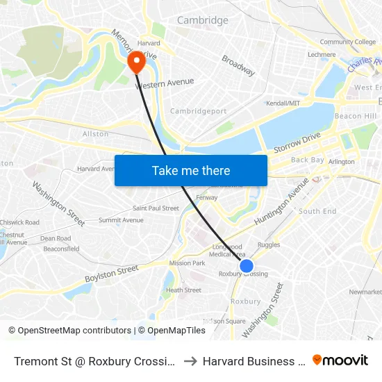Tremont St @ Roxbury Crossing Station to Harvard Business School map