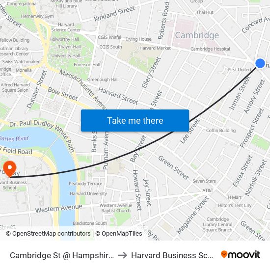 Cambridge St @ Hampshire St to Harvard Business School map