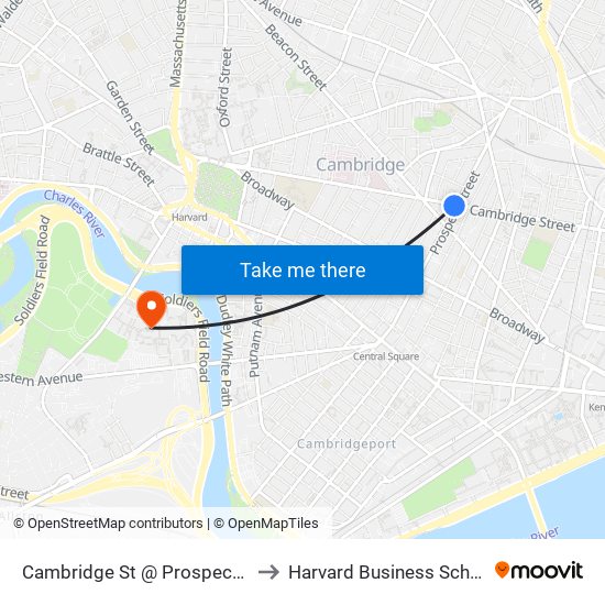 Cambridge St @ Prospect St to Harvard Business School map