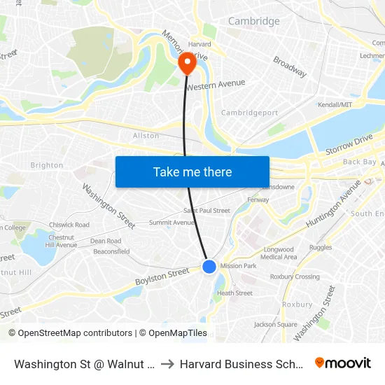 Washington St @ Walnut St to Harvard Business School map