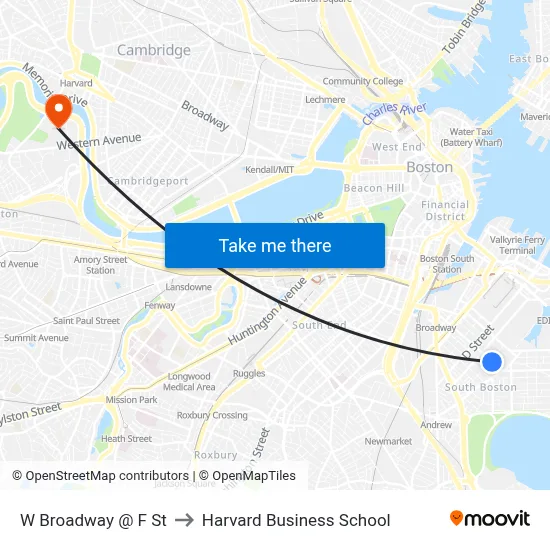 W Broadway @ F St to Harvard Business School map