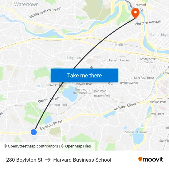280 Boylston St to Harvard Business School map