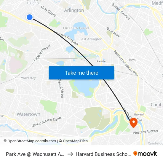 Park Ave @ Wachusett Ave to Harvard Business School map