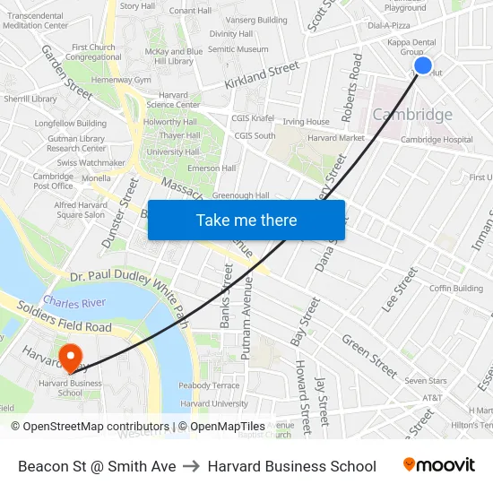 Beacon St @ Smith Ave to Harvard Business School map