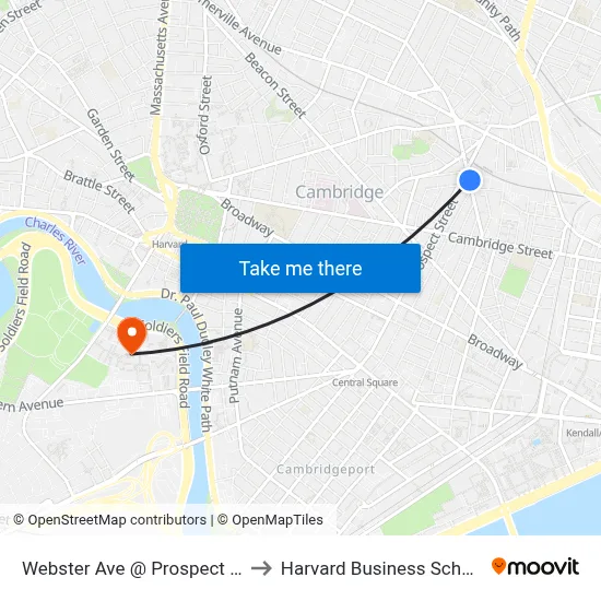 Webster Ave @ Prospect St to Harvard Business School map