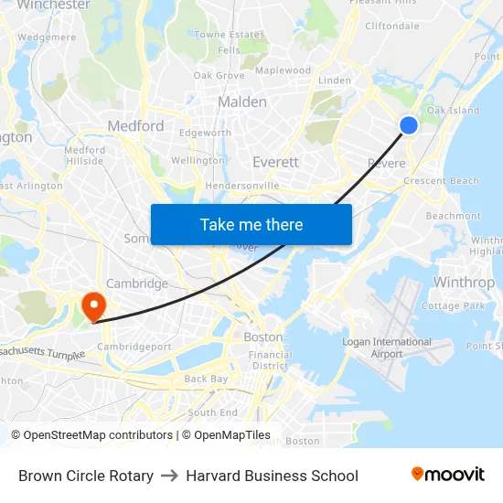 Brown Circle Rotary to Harvard Business School map