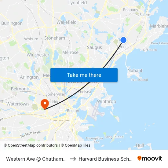 Western Ave @ Chatham St to Harvard Business School map