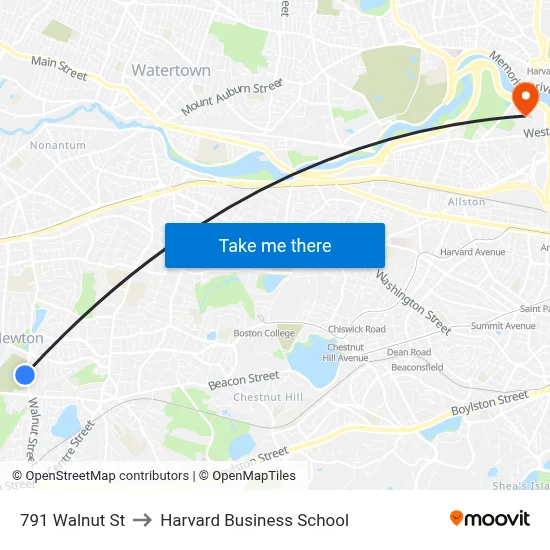 791 Walnut St to Harvard Business School map