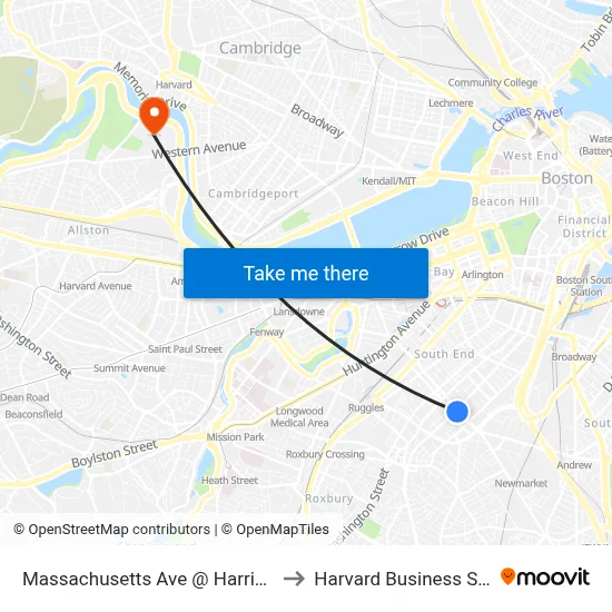 Massachusetts Ave @ Harrison Ave to Harvard Business School map