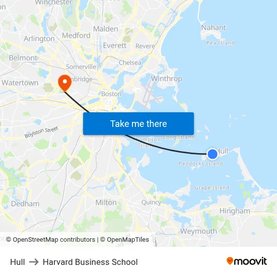 Hull to Harvard Business School map