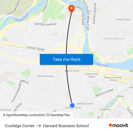 Coolidge Corner to Harvard Business School map