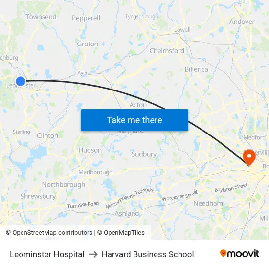 Leominster Hospital to Harvard Business School map