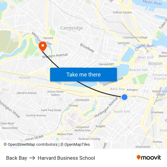 Back Bay to Harvard Business School map