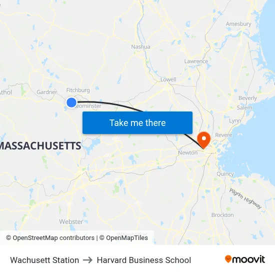 Wachusett Station to Harvard Business School map