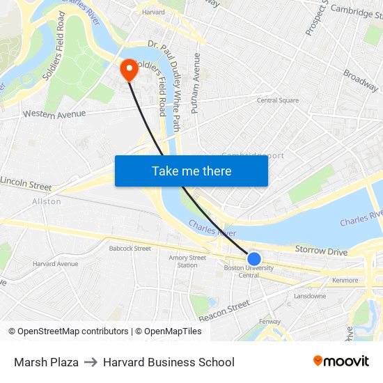 Marsh Plaza to Harvard Business School map