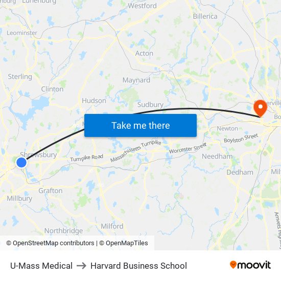U-Mass Medical to Harvard Business School map