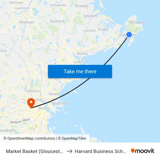 Market Basket (Gloucester) to Harvard Business School map