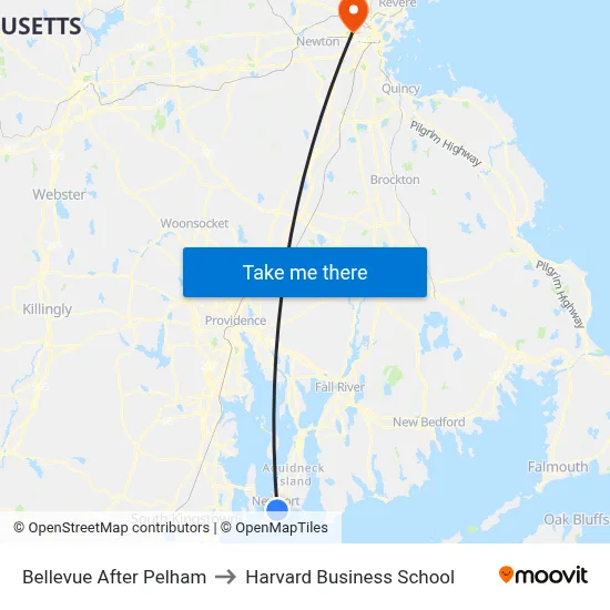 Bellevue After Pelham to Harvard Business School map