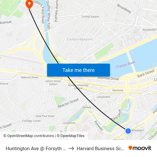 Huntington Ave @ Forsyth Way to Harvard Business School map