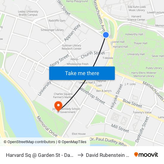 Harvard Sq @ Garden St - Dawes Island to David Rubenstein Building map