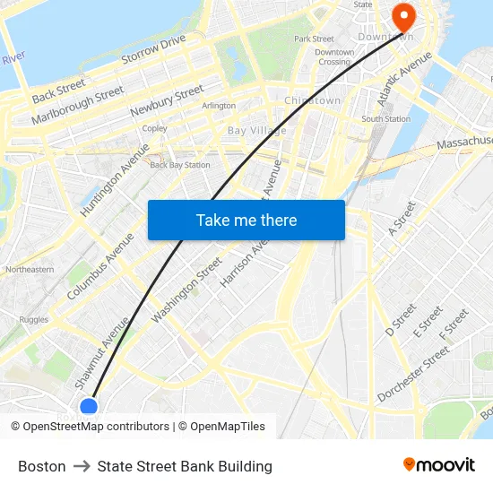 Boston to State Street Bank Building map