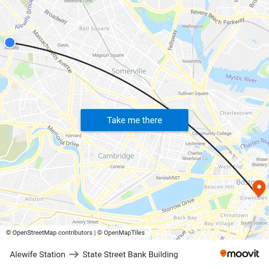 Alewife Station to State Street Bank Building map
