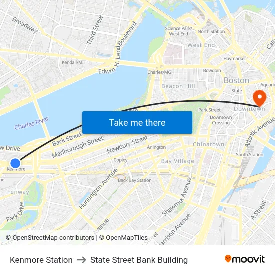 Kenmore Station to State Street Bank Building map