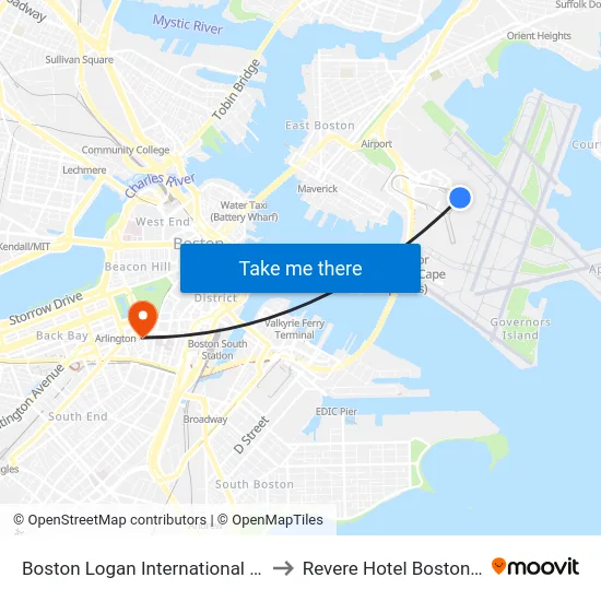 Boston Logan International Airport (Bos) to Revere Hotel Boston Common map
