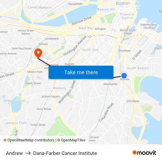 Andrew to Dana-Farber Cancer Institute map