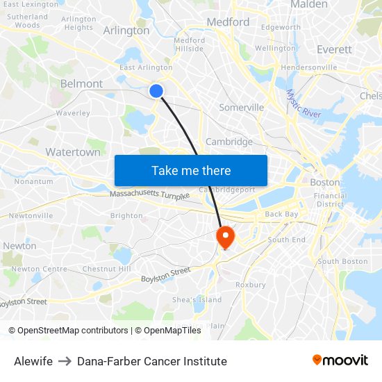 Alewife to Dana-Farber Cancer Institute map