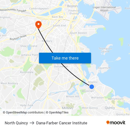 North Quincy to Dana-Farber Cancer Institute map