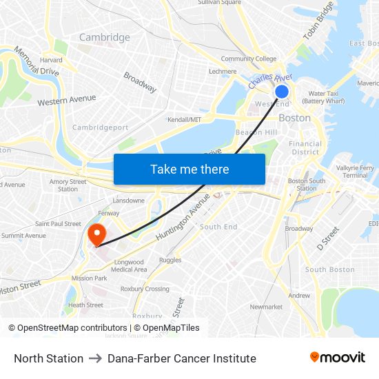 North Station to Dana-Farber Cancer Institute map