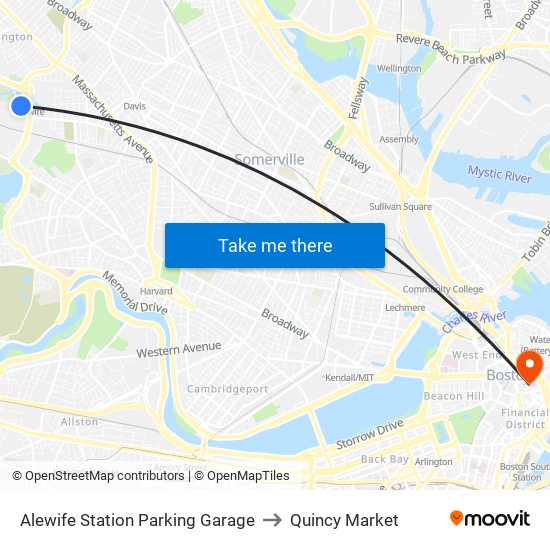 Alewife Station Parking Garage to Quincy Market map