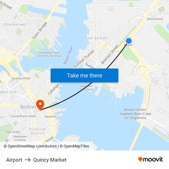 Airport to Quincy Market map