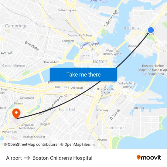 Airport to Boston Children's Hospital map