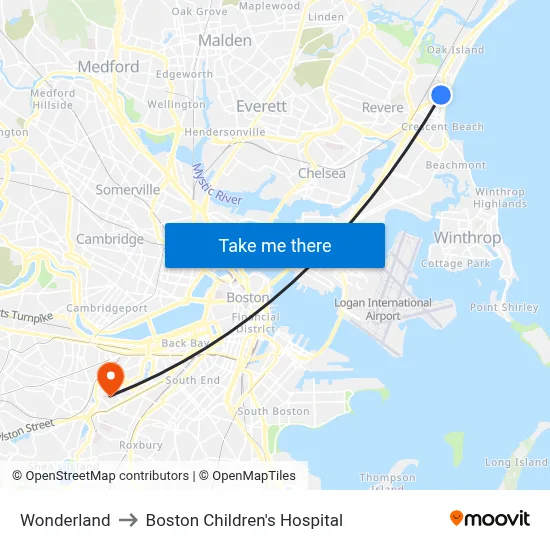 Wonderland to Boston Children's Hospital map