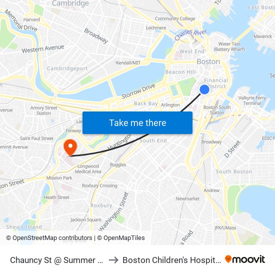 Chauncy St @ Summer St to Boston Children's Hospital map