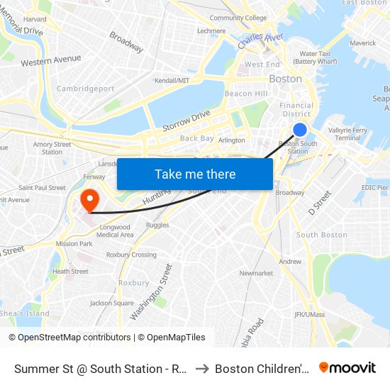 Summer St @ South Station - Red Line Entrance to Boston Children's Hospital map