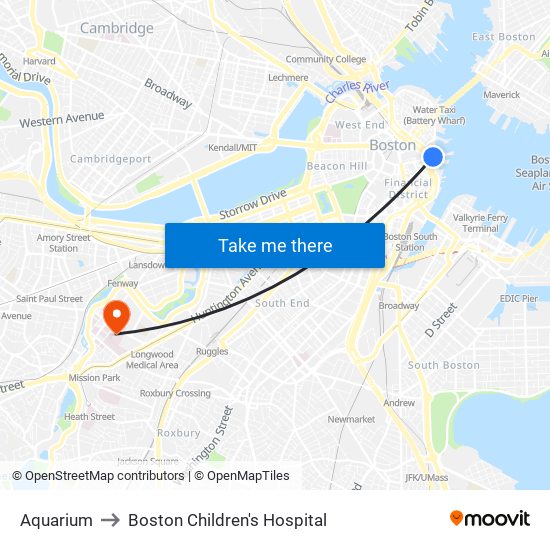 Aquarium to Boston Children's Hospital map